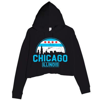 Chicago Illinois Vintage Flag Crop Fleece Hoodie