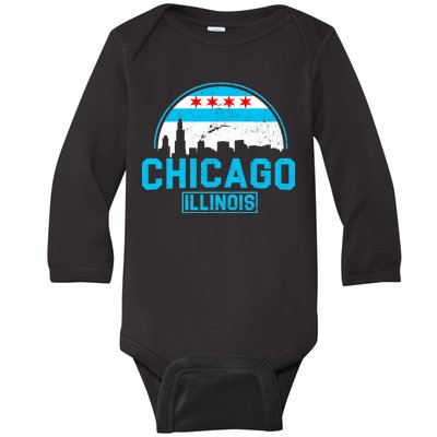 Chicago Illinois Vintage Flag Baby Long Sleeve Bodysuit