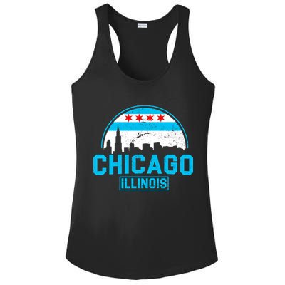 Chicago Illinois Vintage Flag Ladies PosiCharge Competitor Racerback Tank