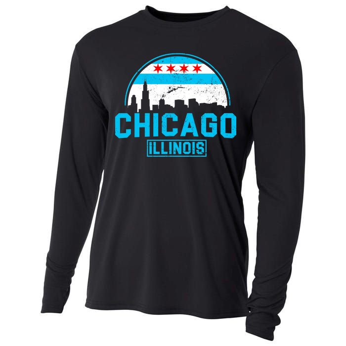 Chicago Illinois Vintage Flag Cooling Performance Long Sleeve Crew