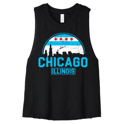 Chicago Illinois Vintage Flag Women's Racerback Cropped Tank