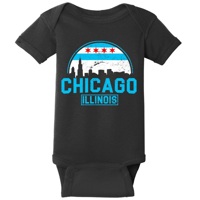 Chicago Illinois Vintage Flag Baby Bodysuit