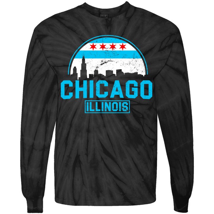 Chicago Illinois Vintage Flag Tie-Dye Long Sleeve Shirt