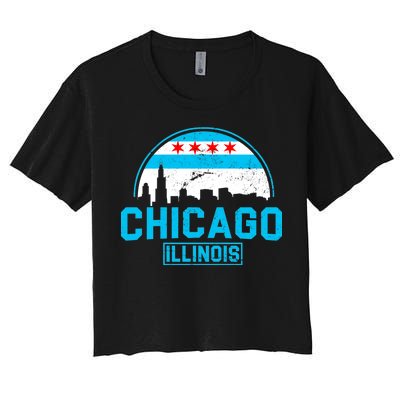 Chicago Illinois Vintage Flag Women's Crop Top Tee