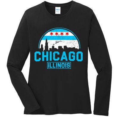 Chicago Illinois Vintage Flag Ladies Long Sleeve Shirt