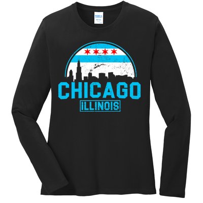 Chicago Illinois Vintage Flag Ladies Long Sleeve Shirt