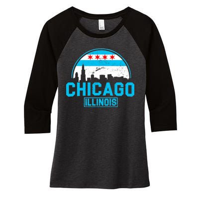 Chicago Illinois Vintage Flag Women's Tri-Blend 3/4-Sleeve Raglan Shirt