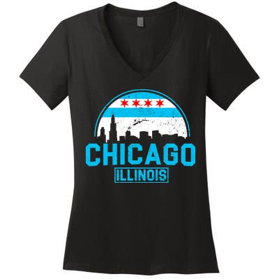 Chicago Illinois Vintage Flag Women's V-Neck T-Shirt