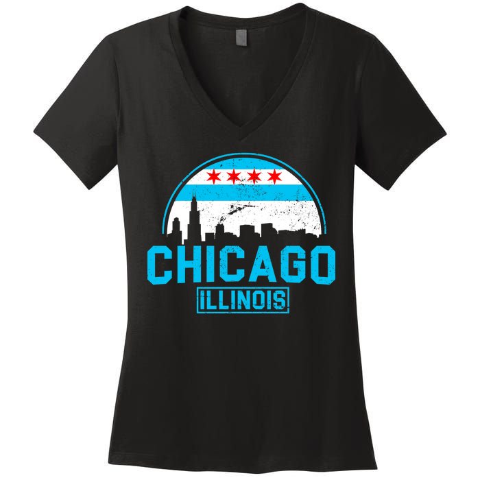 Chicago Illinois Vintage Flag Women's V-Neck T-Shirt