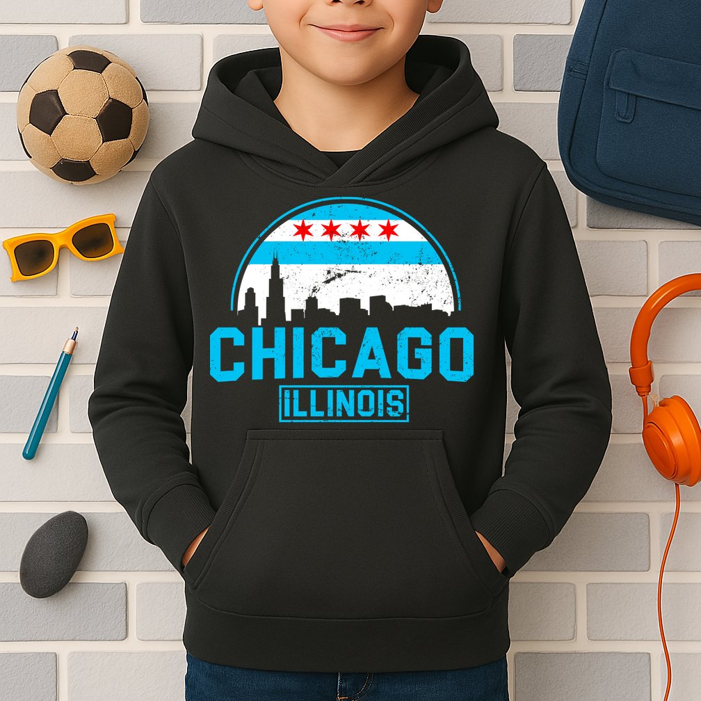 Chicago Illinois Vintage Flag Kids Hoodie