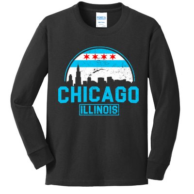 Chicago Illinois Vintage Flag Kids Long Sleeve Shirt
