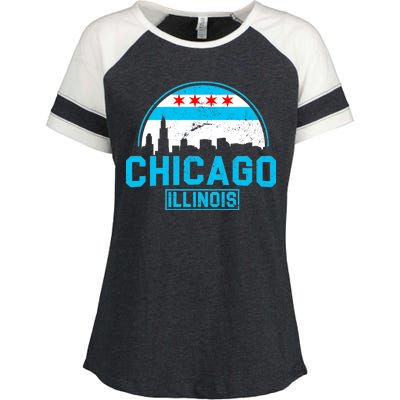 Chicago Illinois Vintage Flag Enza Ladies Jersey Colorblock Tee