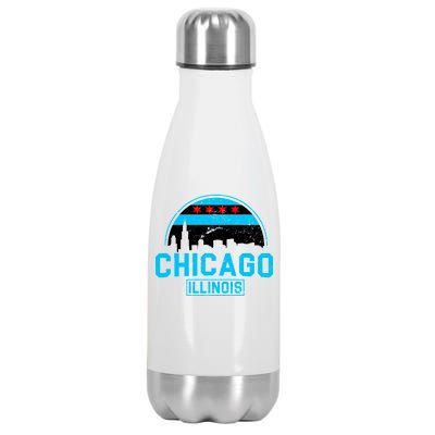 Chicago Illinois Vintage Flag Stainless Steel Insulated Water Bottle