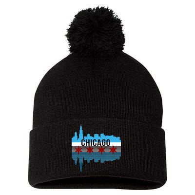 Chicago Skyline Pom Pom 12in Knit Beanie