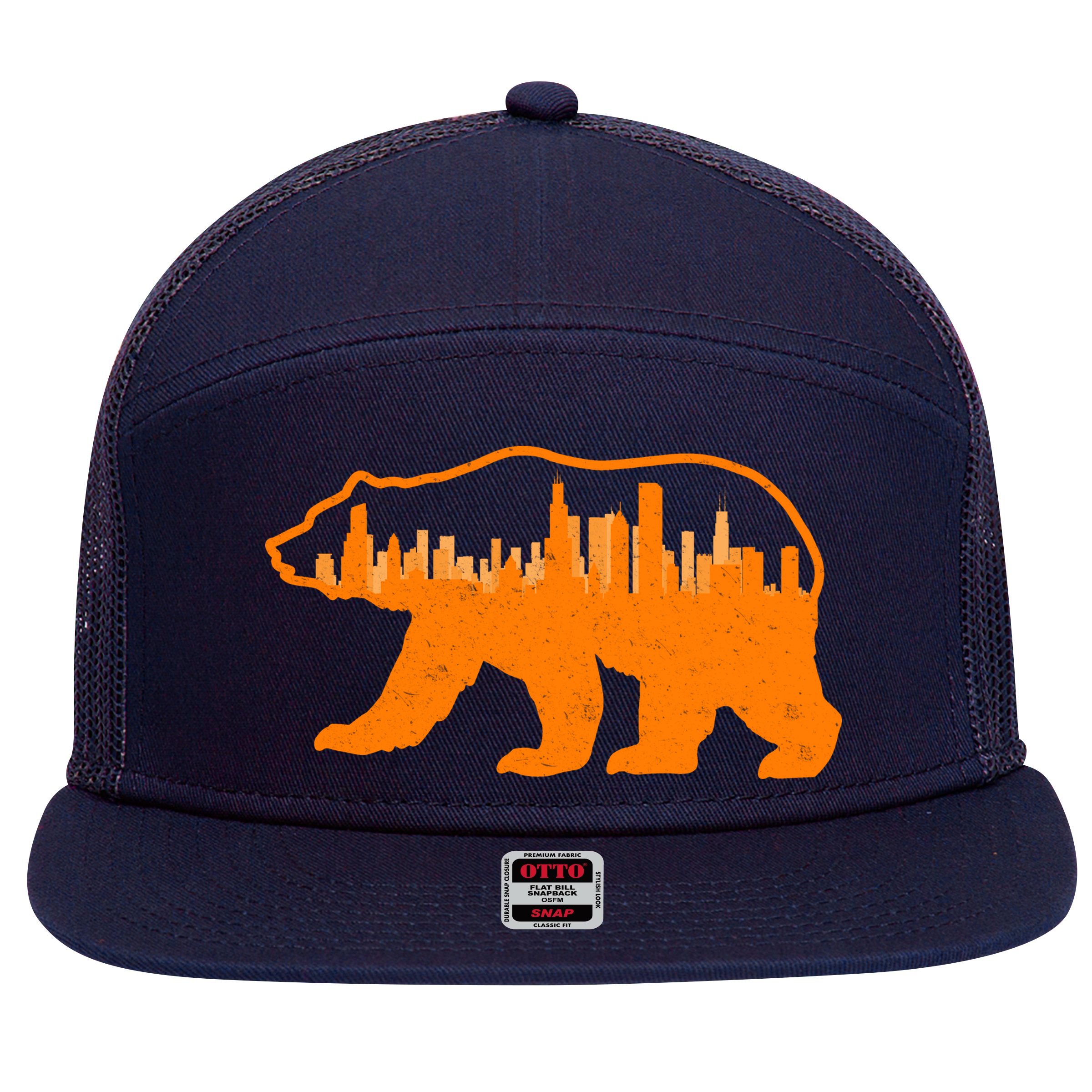 Chicago Skyline City Bear 7 Panel Mesh Trucker Snapback Hat