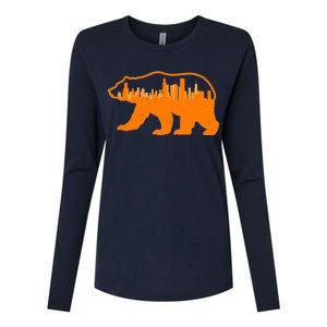 Chicago Skyline City Bear Womens Cotton Relaxed Long Sleeve T-Shirt