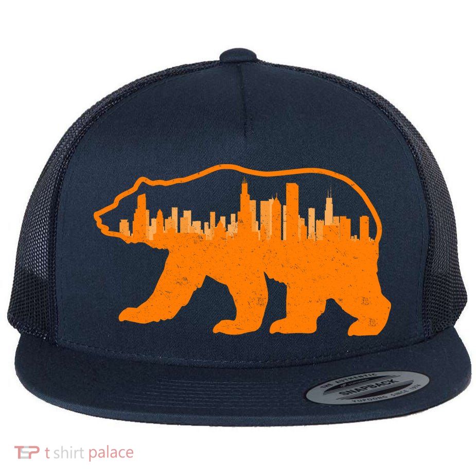 Chicago Skyline City Bear Flat Bill Trucker Hat