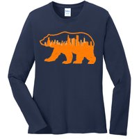 Chicago Skyline City Bear Ladies Long Sleeve Shirt