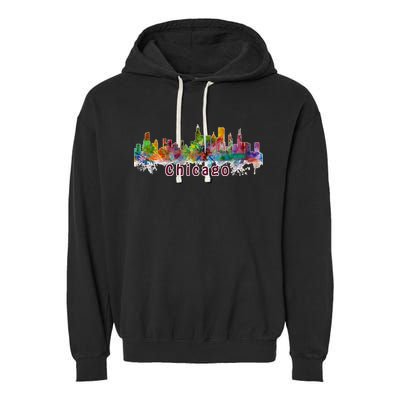 Chicago Skyline Paint Splatter Garment-Dyed Fleece Hoodie