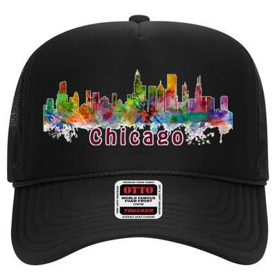 Chicago Skyline Paint Splatter High Crown Mesh Back Trucker Hat