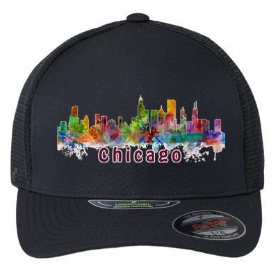 Chicago Skyline Paint Splatter Flexfit Unipanel Trucker Cap