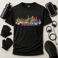Chicago Skyline Paint Splatter Cooling Performance Crew T-Shirt