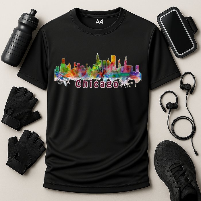 Chicago Skyline Paint Splatter Cooling Performance Crew T-Shirt