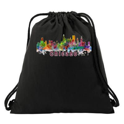 Chicago Skyline Paint Splatter Drawstring Bag