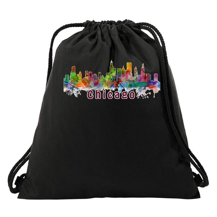 Chicago Skyline Paint Splatter Drawstring Bag