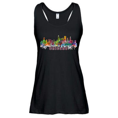Chicago Skyline Paint Splatter Ladies Essential Flowy Tank