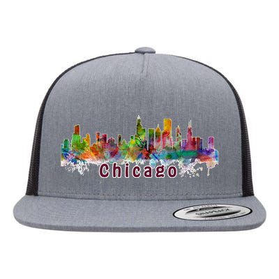 Chicago Skyline Paint Splatter Flat Bill Trucker Hat