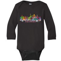 Chicago Skyline Paint Splatter Baby Long Sleeve Bodysuit