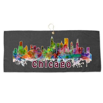 Chicago Skyline Paint Splatter Large Microfiber Waffle Golf Towel