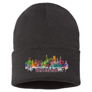 Chicago Skyline Paint Splatter Sustainable Knit Beanie