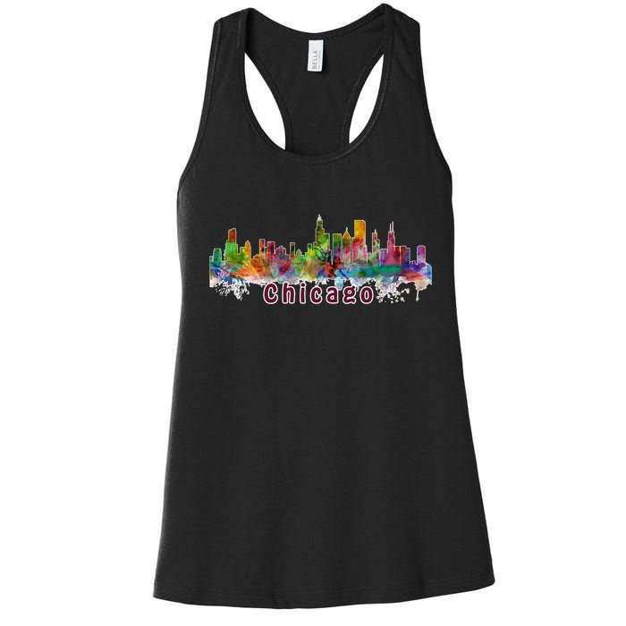 Chicago Skyline Paint Splatter Women's Racerback Tank