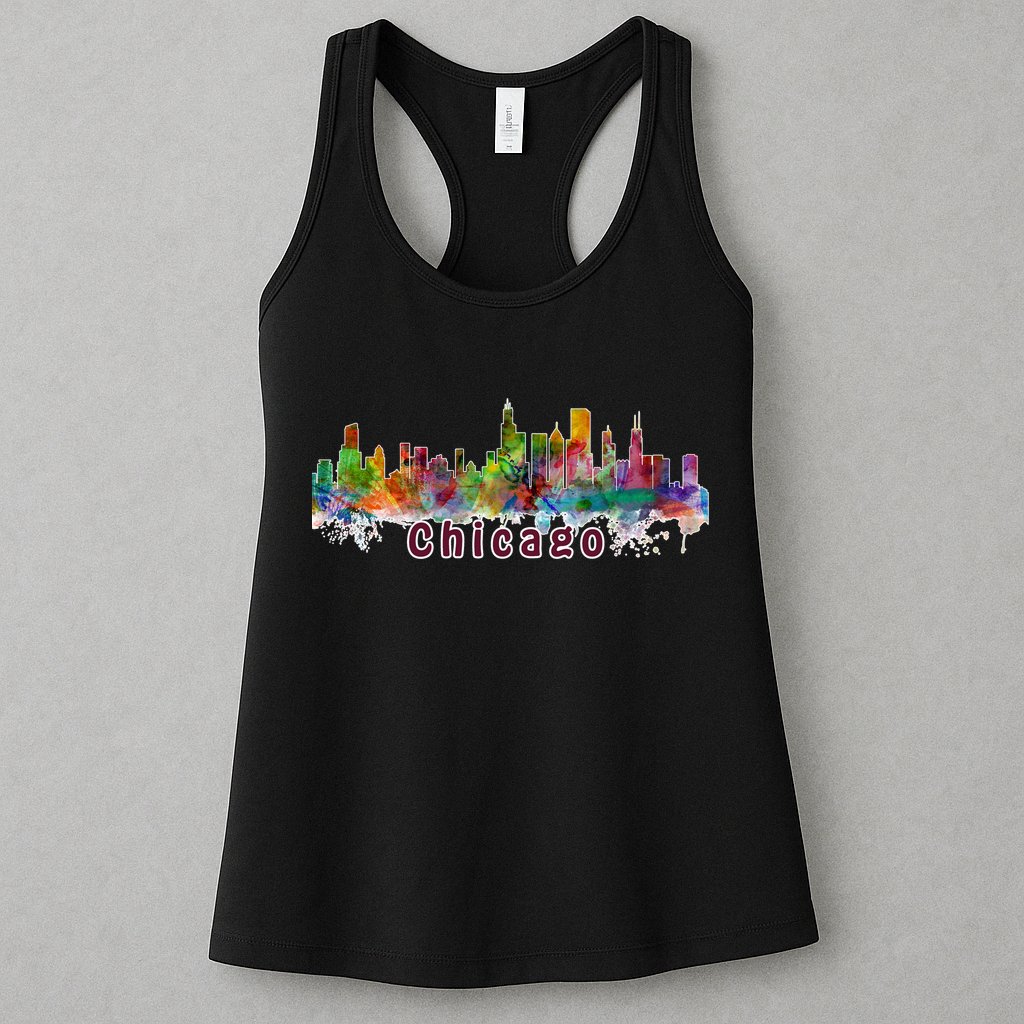 Chicago Skyline Paint Splatter Womens Tank Top