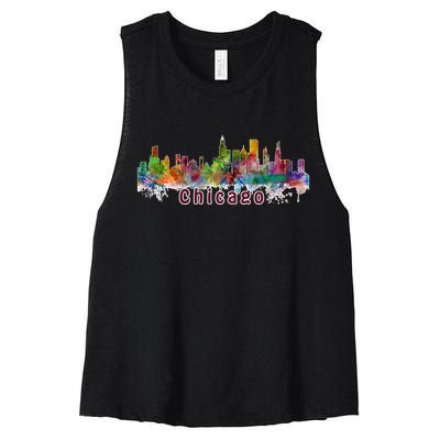 Chicago Skyline Paint Splatter Women's Racerback Cropped Tank