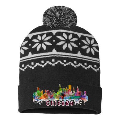 Chicago Skyline Paint Splatter USA-Made Snowflake Beanie