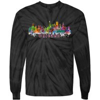 Chicago Skyline Paint Splatter Tie-Dye Long Sleeve Shirt