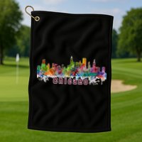 Chicago Skyline Paint Splatter Golf Towel