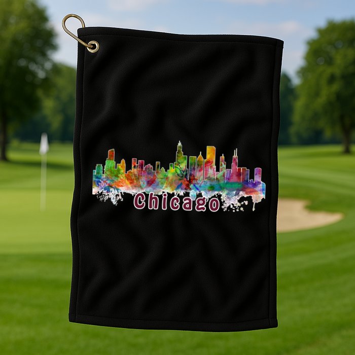 Chicago Skyline Paint Splatter Golf Towel