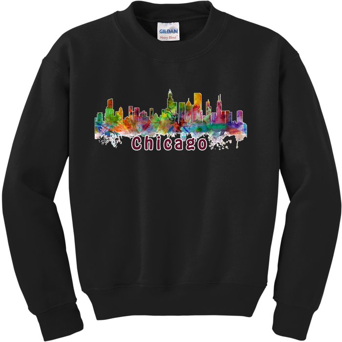 Chicago Skyline Paint Splatter Kids Sweatshirt