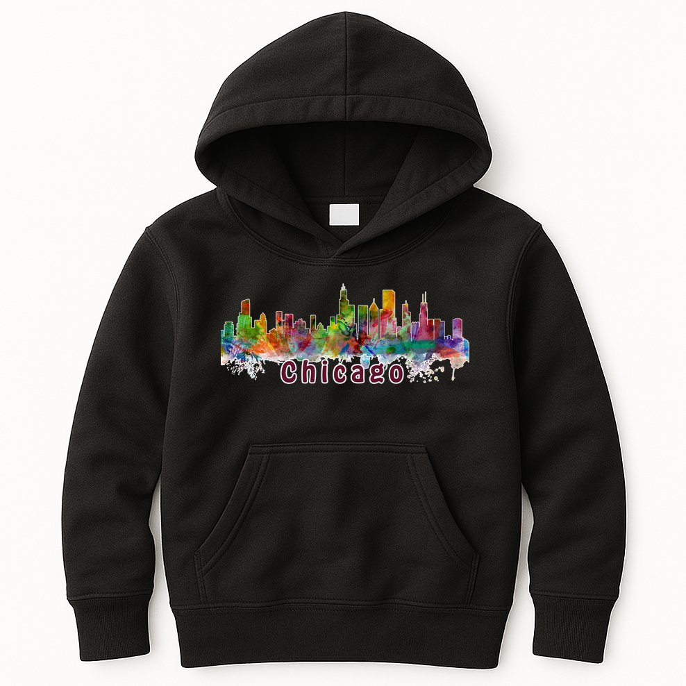 Chicago Skyline Paint Splatter Kids Hoodie