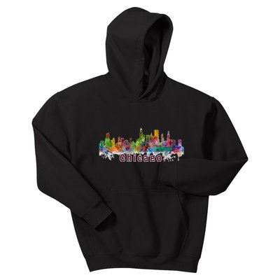 Chicago Skyline Paint Splatter Kids Hoodie