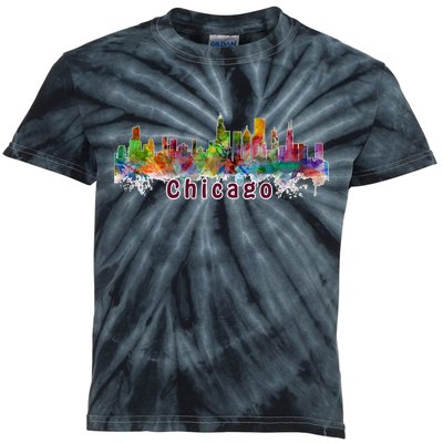 Chicago Skyline Paint Splatter Kids Tie-Dye T-Shirt