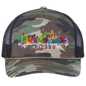 Chicago Skyline Paint Splatter Retro Rope Trucker Hat Cap