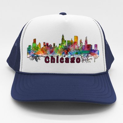 Chicago Skyline Paint Splatter Trucker Hat