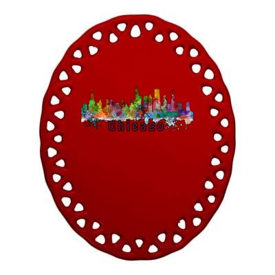 Chicago Skyline Paint Splatter Ceramic Oval Ornament