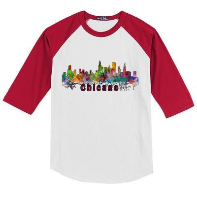 Chicago Skyline Paint Splatter Kids Colorblock Raglan Jersey