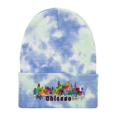 Chicago Skyline Paint Splatter Tie Dye 12in Knit Beanie